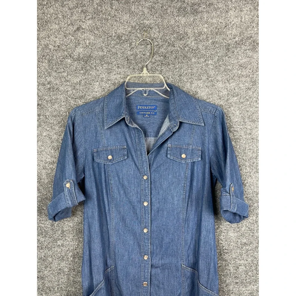 Pendleton Denim Shirt Dress Women's S Blue good Vintage Fit Cotton Midi - Picture 2 of 13